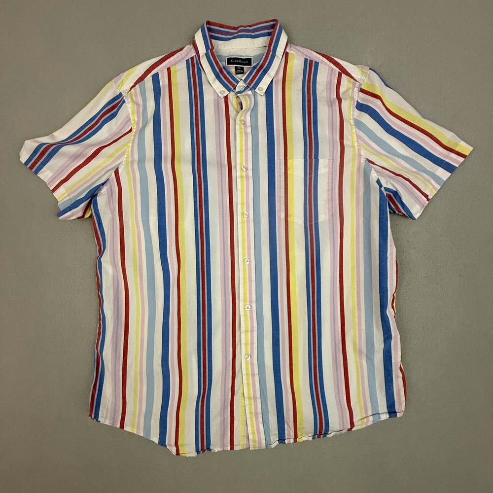 Club Room Shirt Men's XXL Short Sleeve Button Down Top Multicolor Stripe Casual